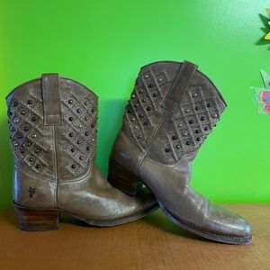 FRYE ,Brown Studded Leather Boots wonderful condition, made in SPAIN .